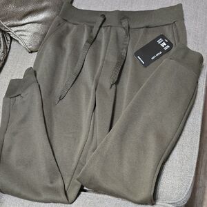 Green Track Pants with Tapered Leg and Flat Front
